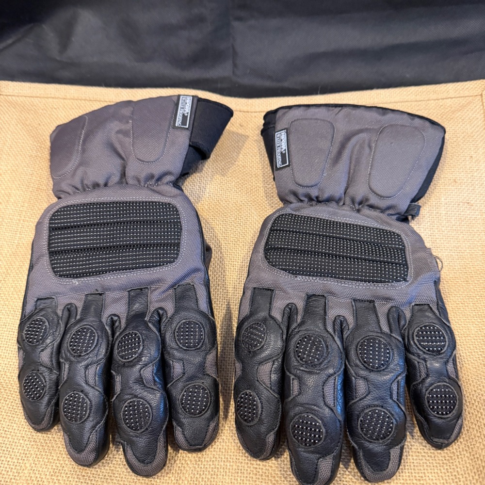 Armored Motorcycle Riding Gloves Large Waterproof Thinsulate Black Gray Hipora